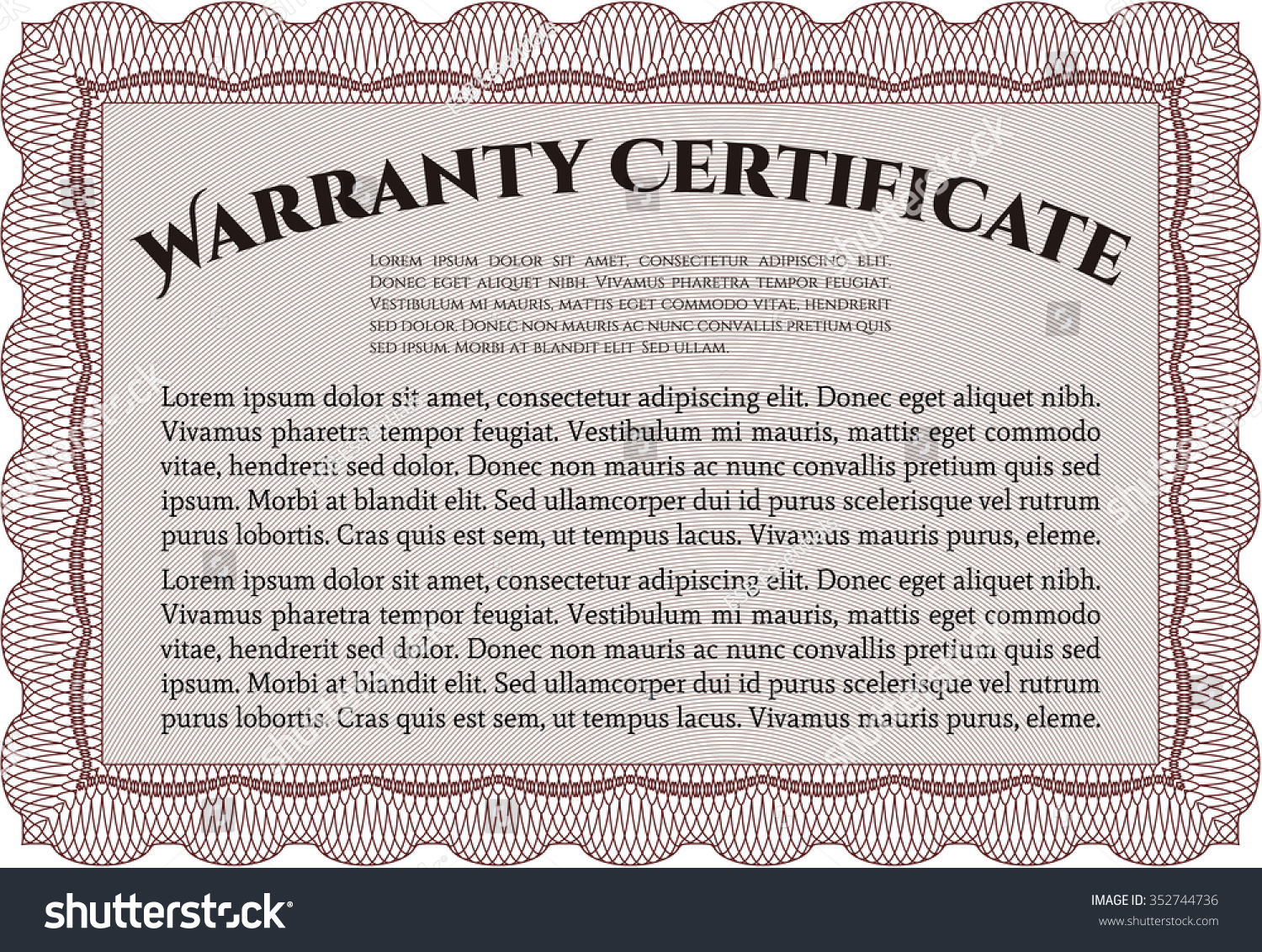 Template Warranty Certificate Sample Text Complex Stock Vector (royalty 