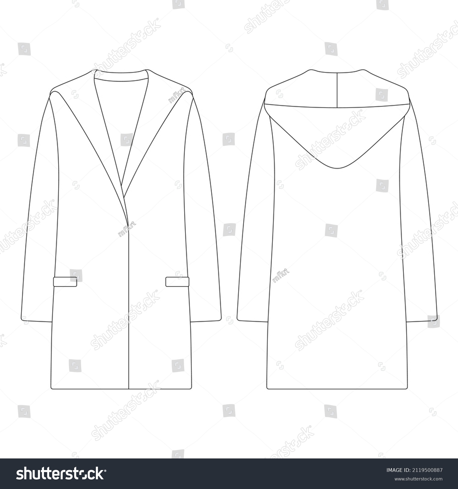 Template Women Long Hooded Cardigan Vector Stock Vector (Royalty Free ...