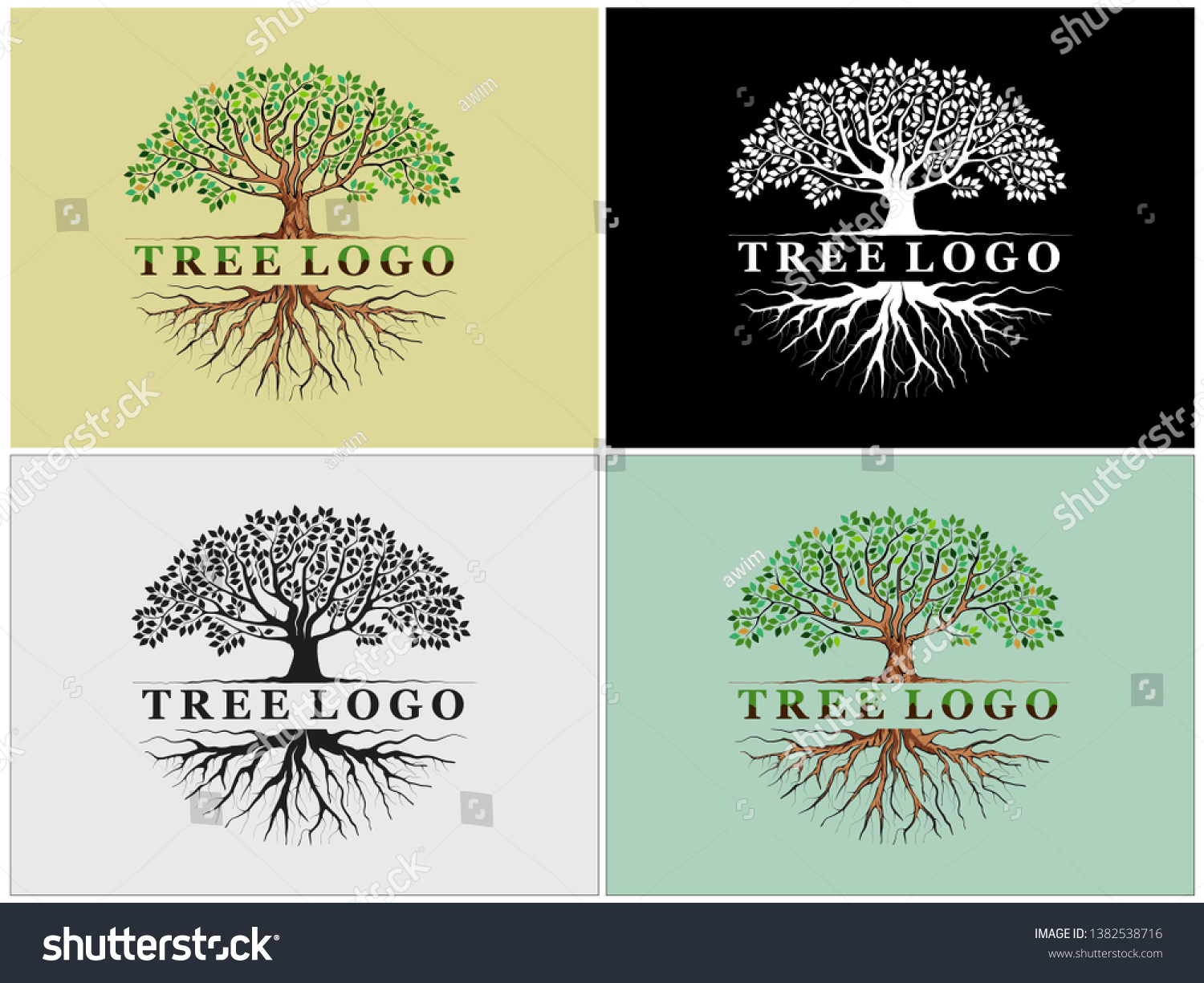 SVG of templates of  tree logo and roots, tree of life design illustration svg