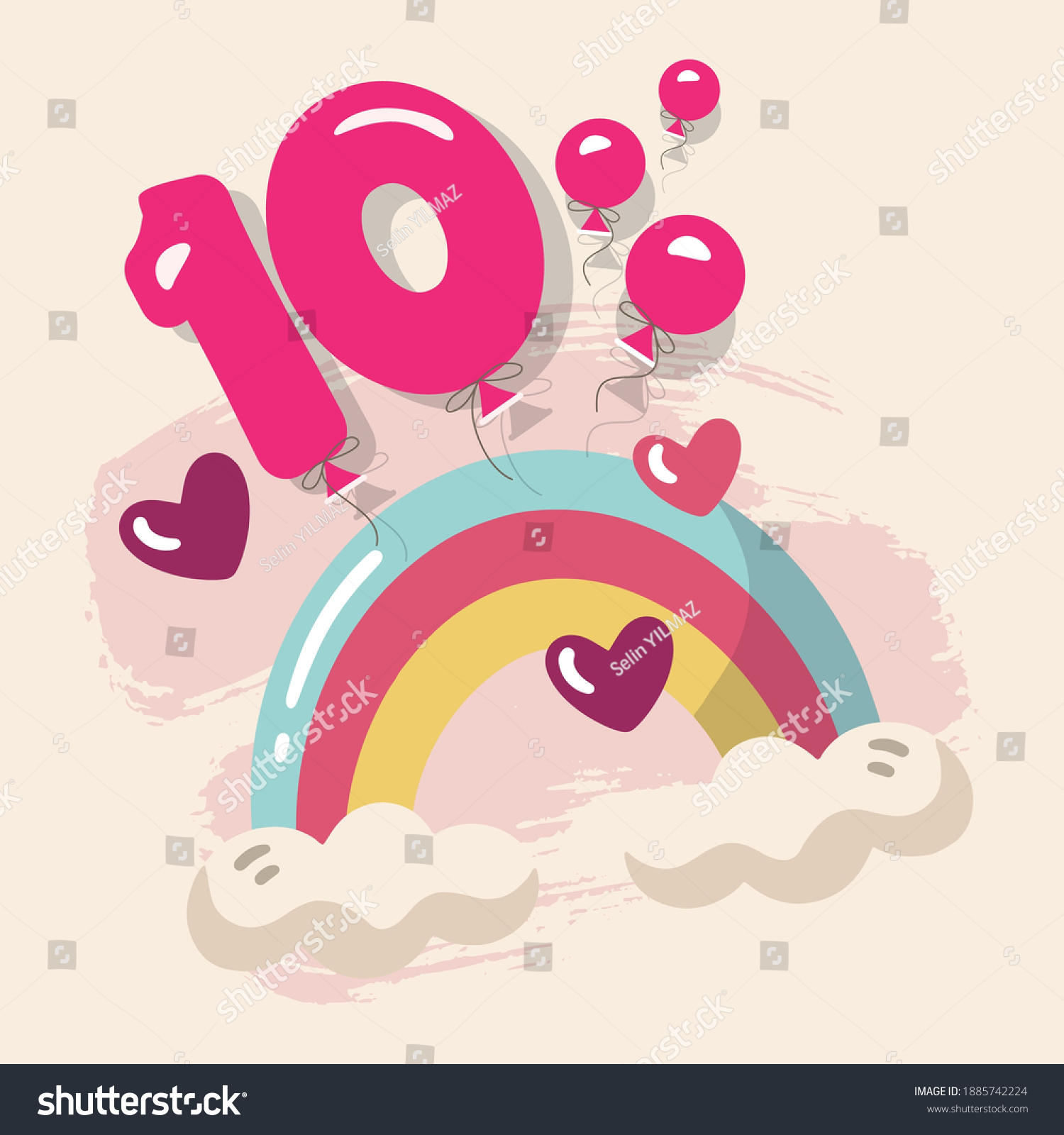 SVG of Ten, Number 102 cute Rainbow birthday illustration.  svg