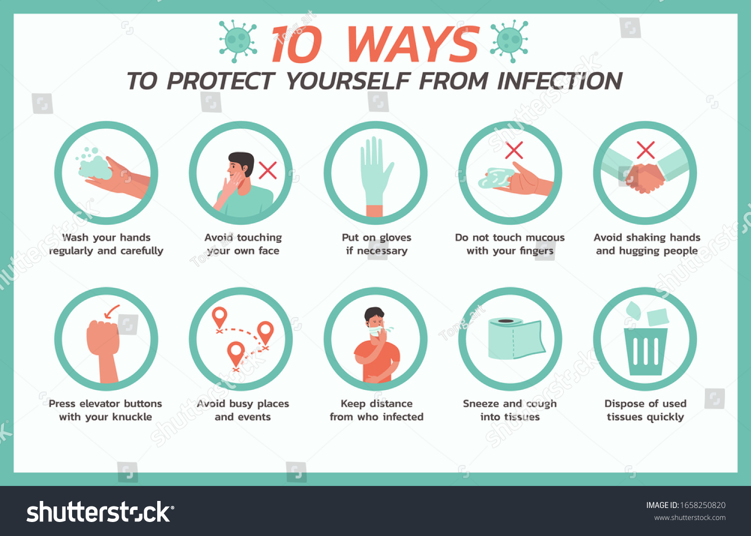 Vektor Stok Ten Ways Protect Yourself Infection Infographic (Tanpa ...