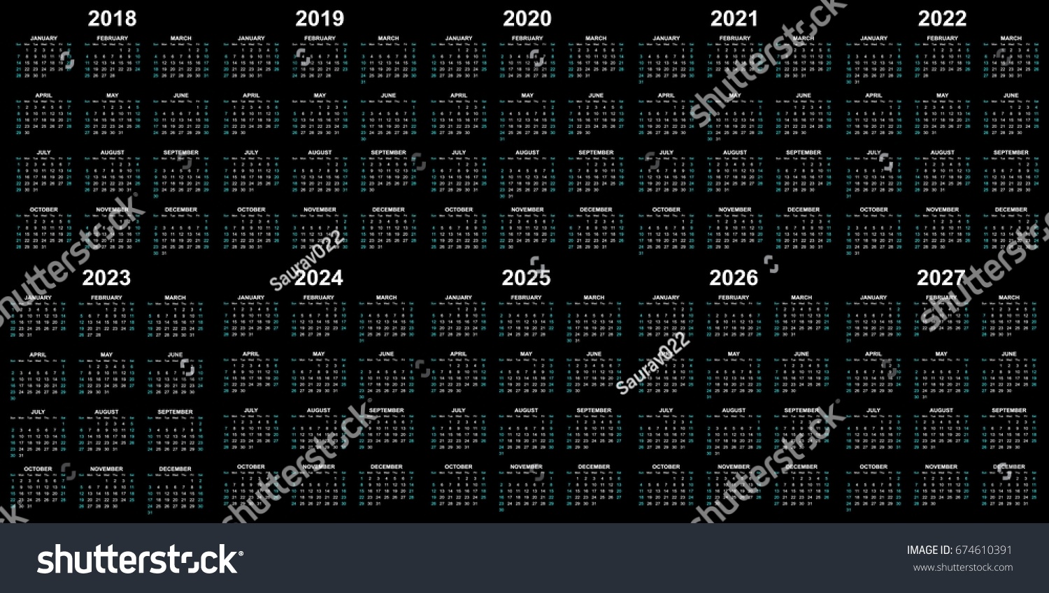 ten year calendar 2018