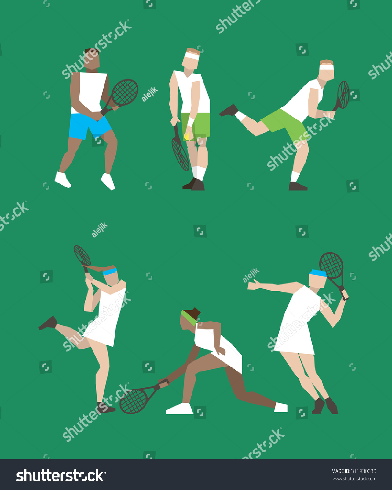 Tennis Figure Peoples With Tennis Racket Set. Vector Illustration ...