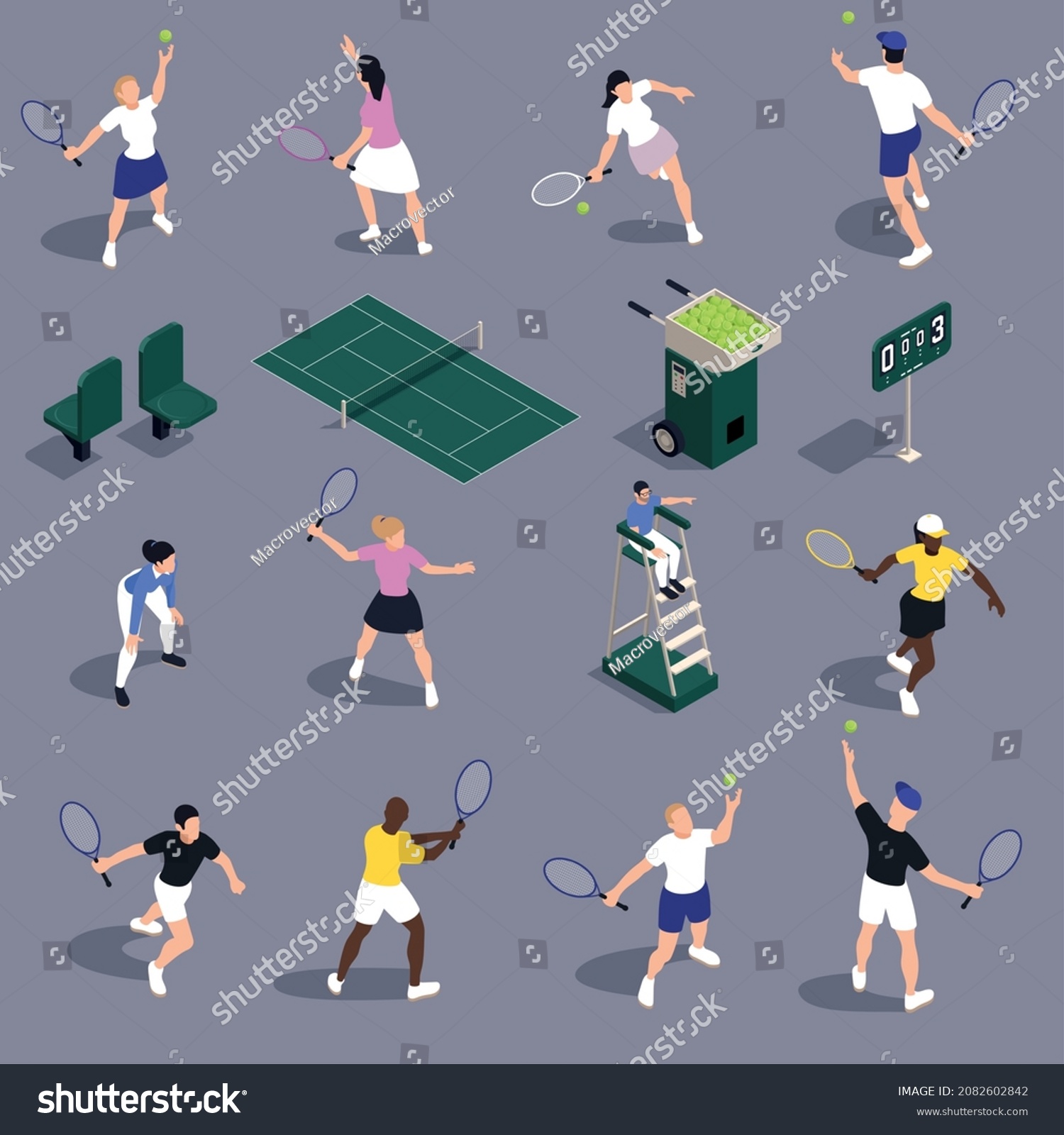 Tennis Isometric Set Isolated Icons Court Stock Vector Royalty Free