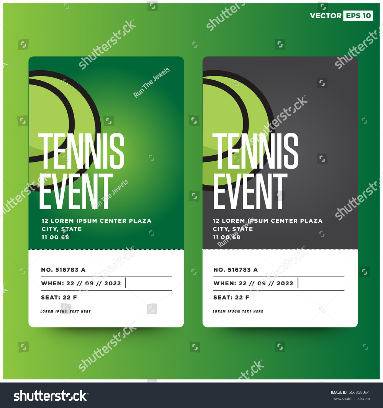 Tennis Match Event Ticket Card Design Stock Vector 666858094 Shutterstock