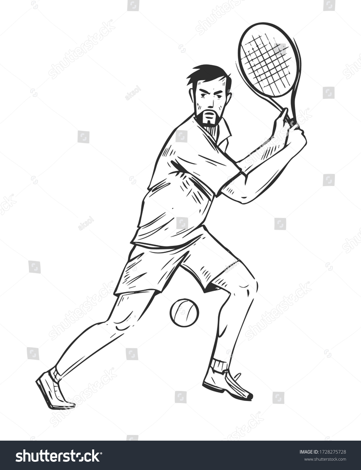 Tennis Player Sketch Vector Black Outline Stock Vector (Royalty Free ...