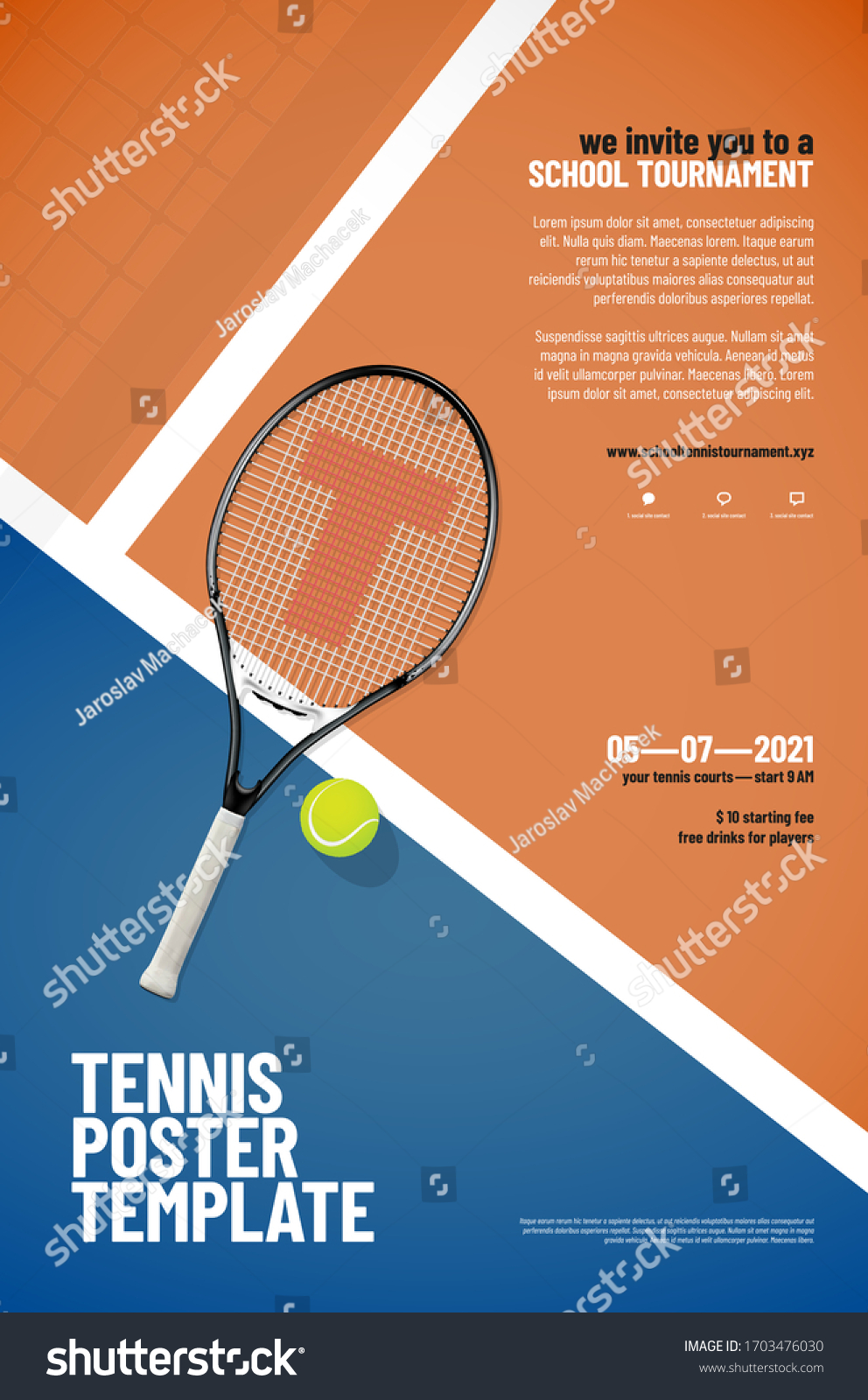 Tennis Tournament Poster Template Racket Ball Stock Vector (Royalty