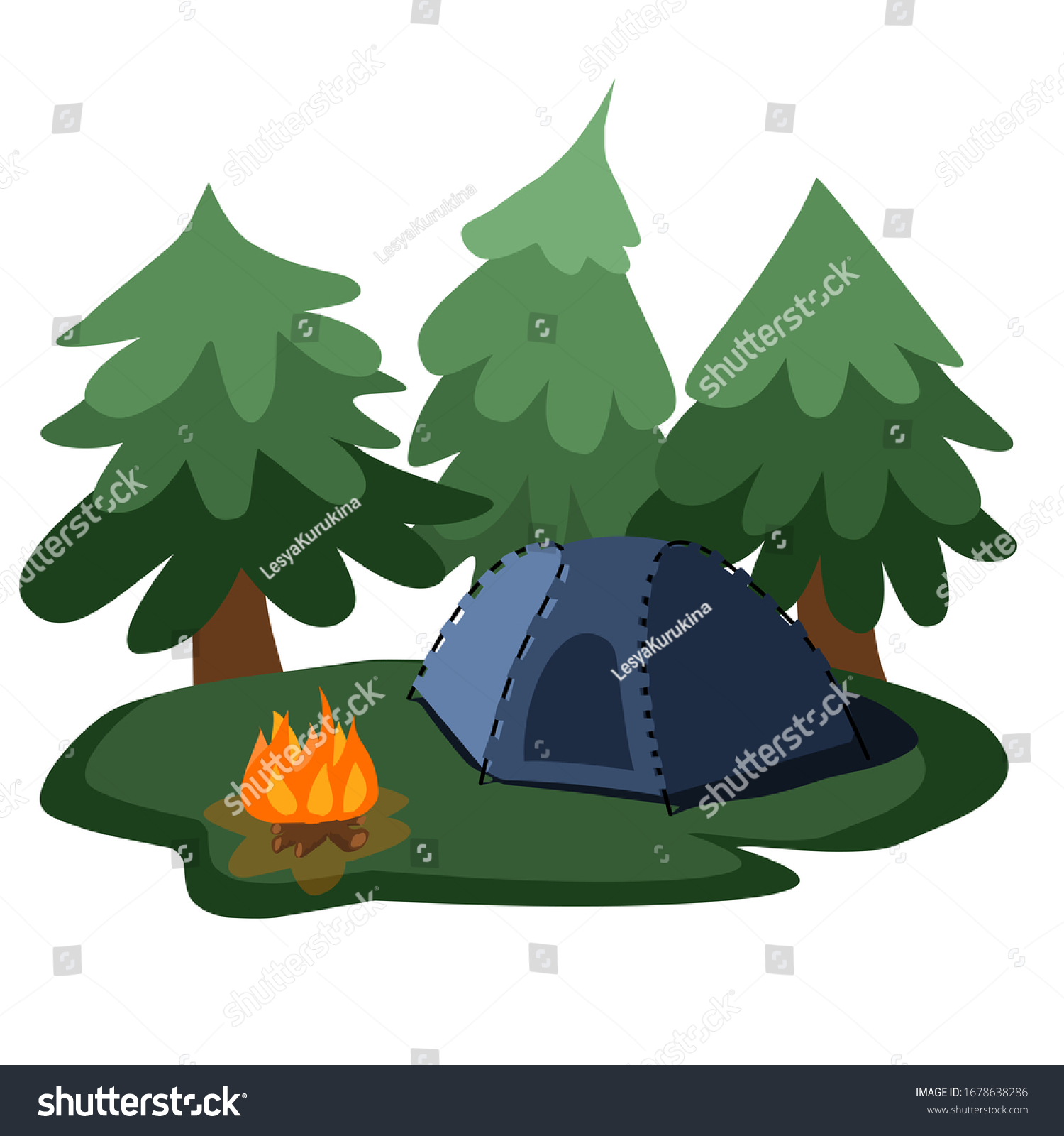 Tent Pine Tree Forest Summer Camp Stock Vector (Royalty Free ...