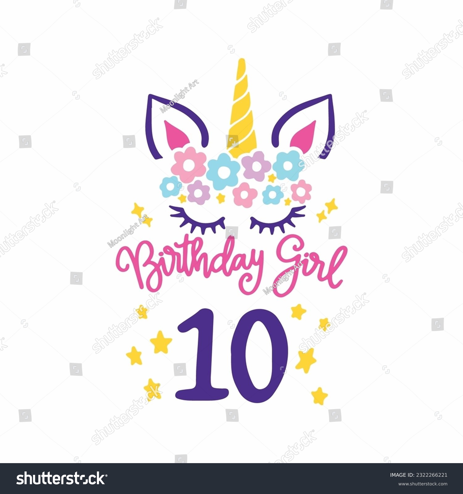 SVG of Tenth Unicorn Birthday Svg, 10th unicorn, Unicorn Face Svg, Unicorn, Birthday Girl svg, Birthday Shirt, Gift for Birthday svg,  Cut files Cricut svg