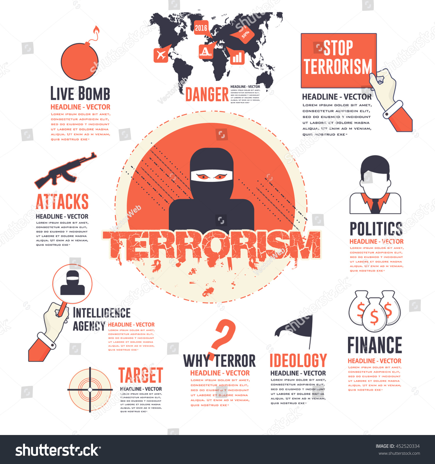 Terrorism Concept Infographics Elements Stock Vector Royalty Free   Stock Vector Terrorism Concept Infographics Elements 452520334 