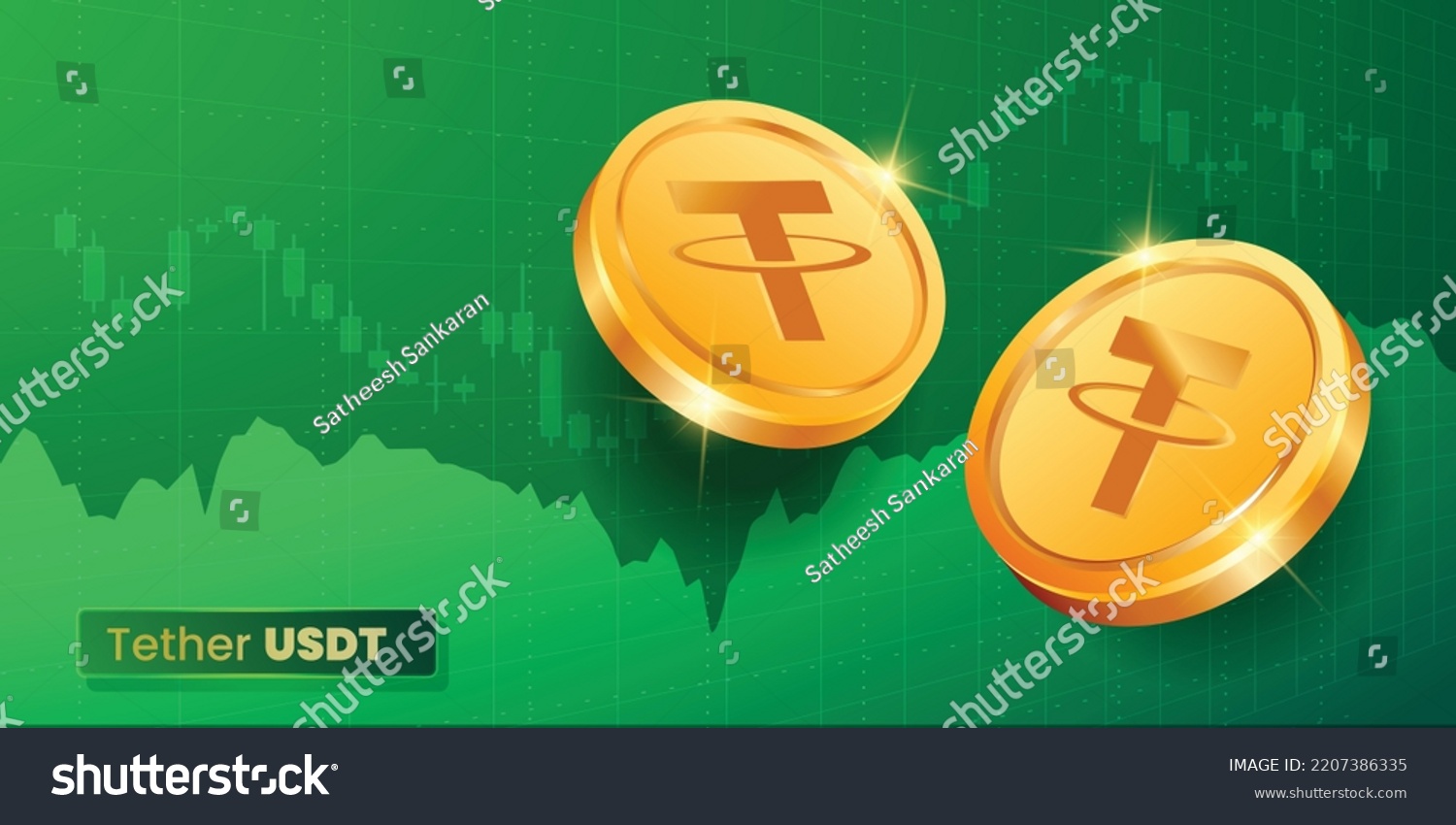 SVG of Tether USDT cryptocurrency coins on financial chart background vector illustration svg
