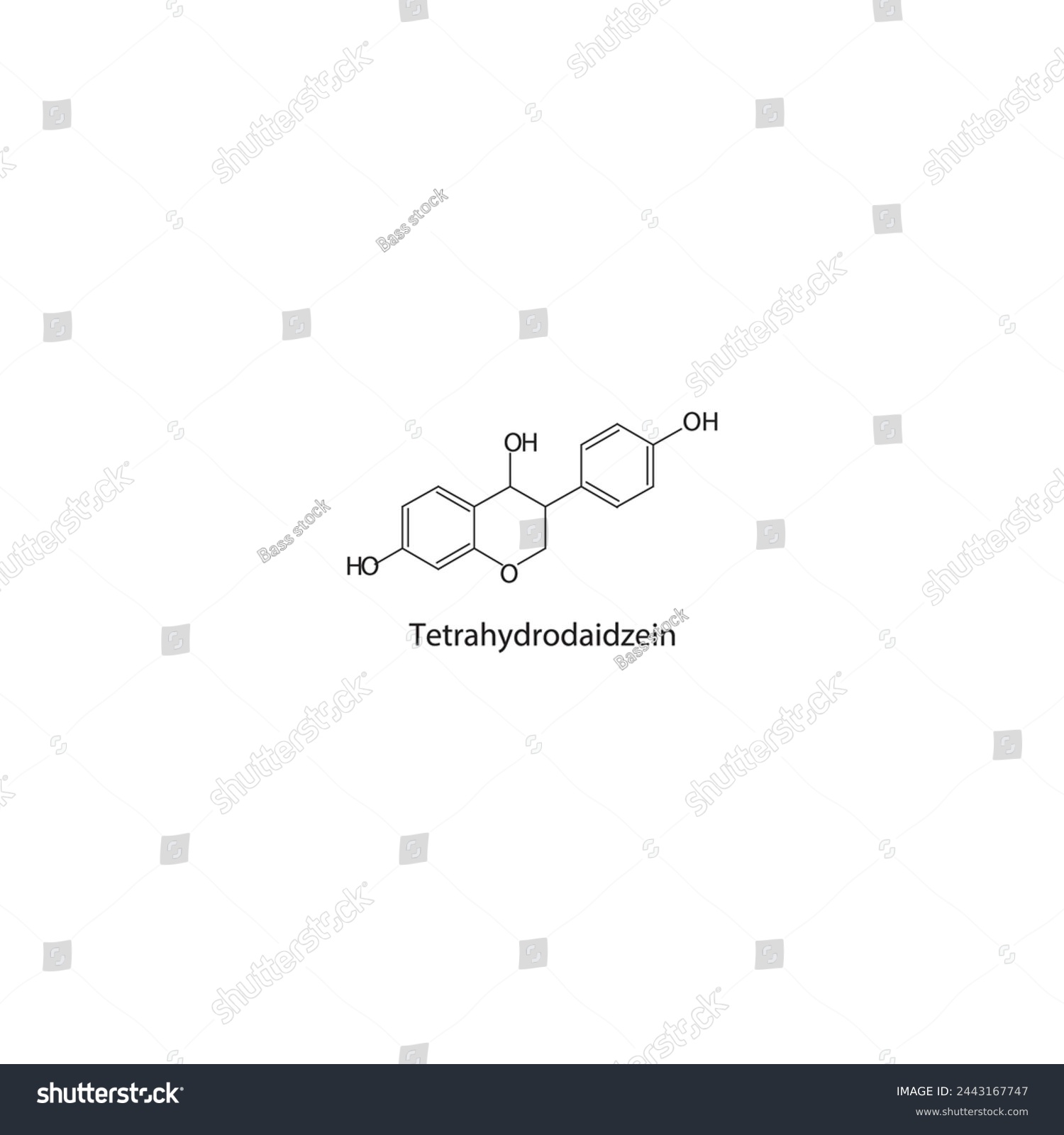 SVG of Tetrahydrodaidzein skeletal structure diagram.Isoflavanone compound molecule scientific illustration on white background. svg