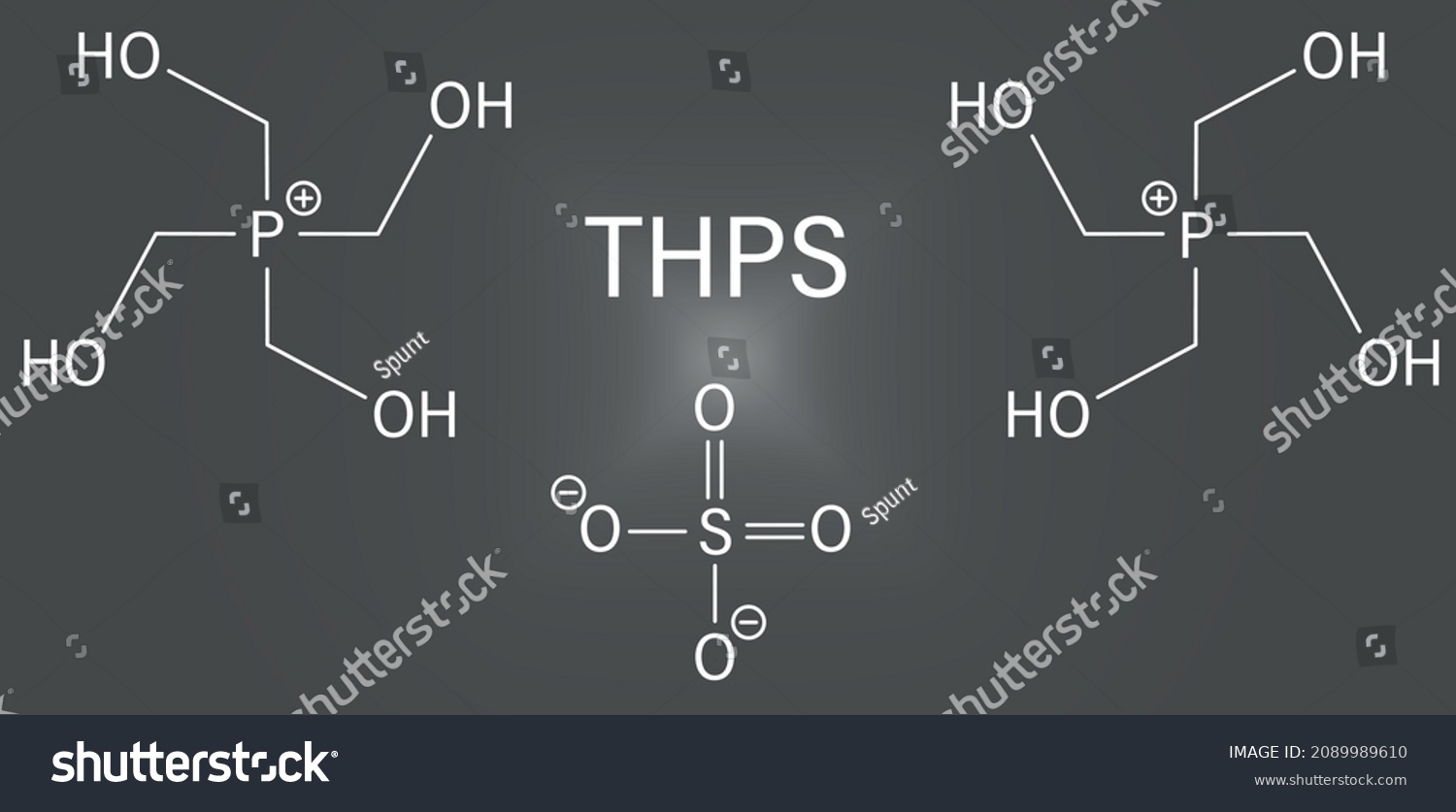 SVG of tetrakis hydroxymethyl phosphonium sulfate (THPS) biocide molecule. Skeletal formula. svg