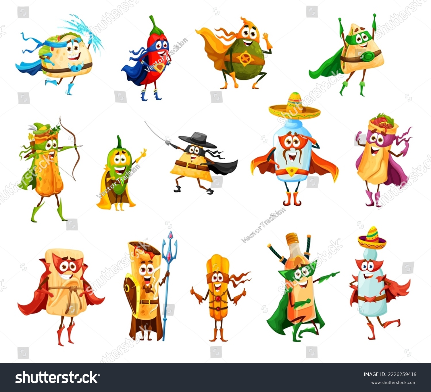 SVG of Tex mex mexican food superhero and defender characters. Isolated vector tacos, burrito, chili pepper and nachos, enchiladas, jalapeno, tamale and chimichanga with tequila, churros, mezcal and pulque svg