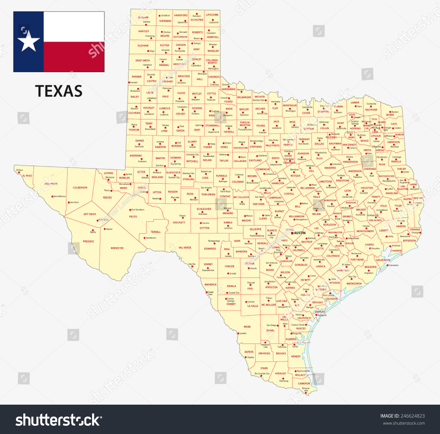 Texas Administrative Map Flag Stock Vector (Royalty Free) 246624823 ...