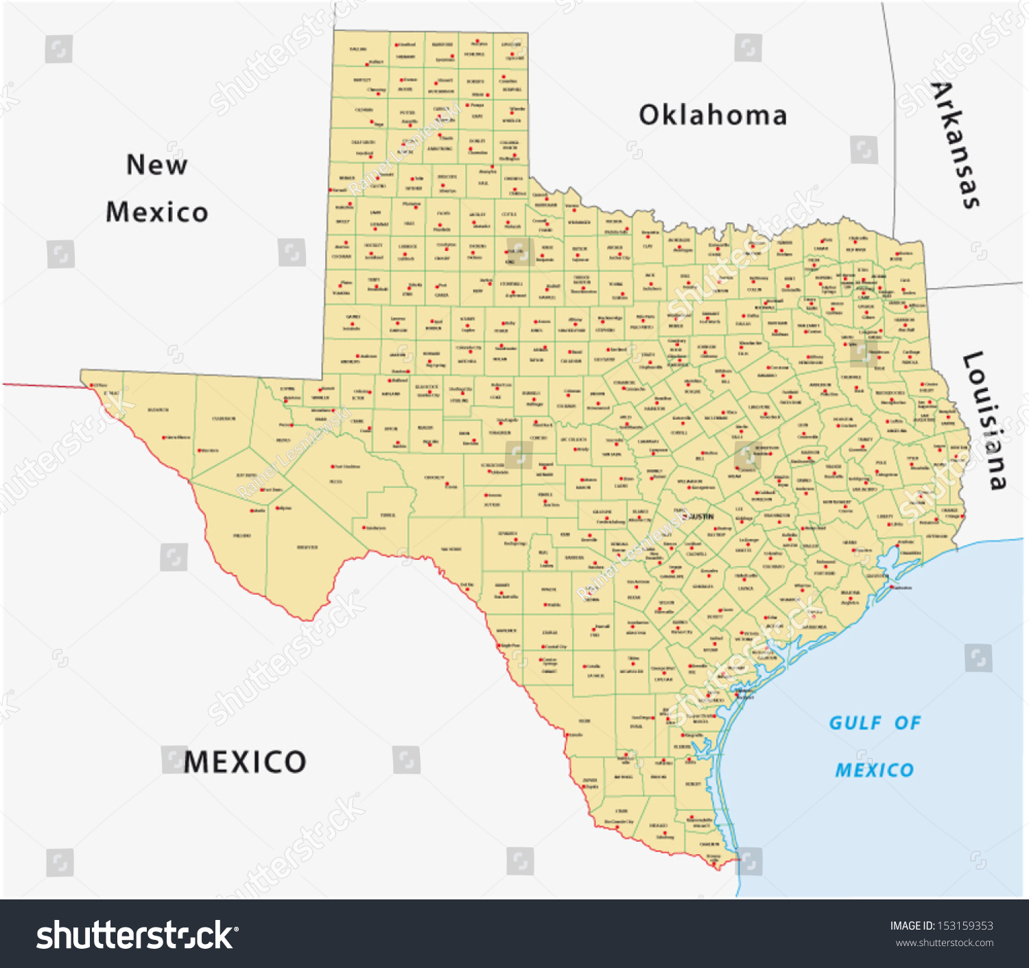 Texas County Map Stock Vector Illustration 153159353 : Shutterstock