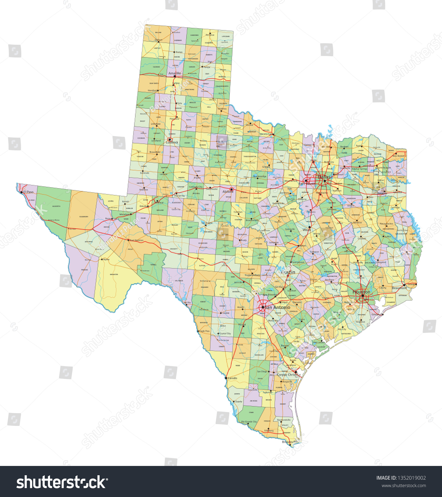 Texas Highly Detailed Editable Political Map Stock Vector (Royalty Free