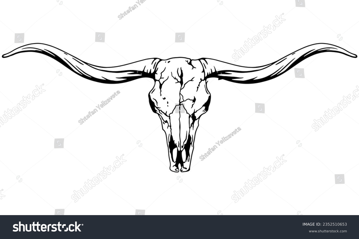 SVG of Texas Longhorn, Country Western Bull Cattle Vintage Label Logo Design. Vector hand drawing of the head of a Texas longhorn on a white backgroundf svg