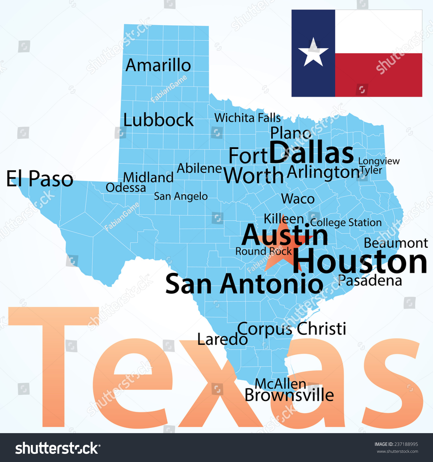 Where can you find a map of Texas that shows cities?