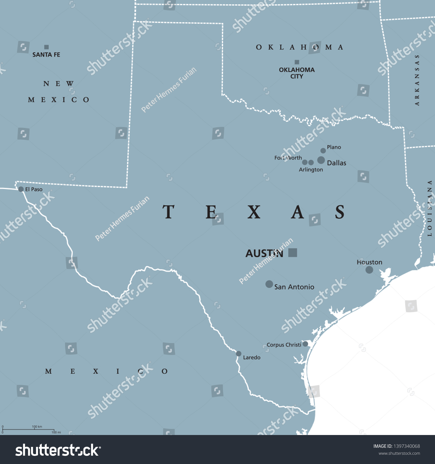 Texas Political Map Capital Austin State Stock Vector Royalty