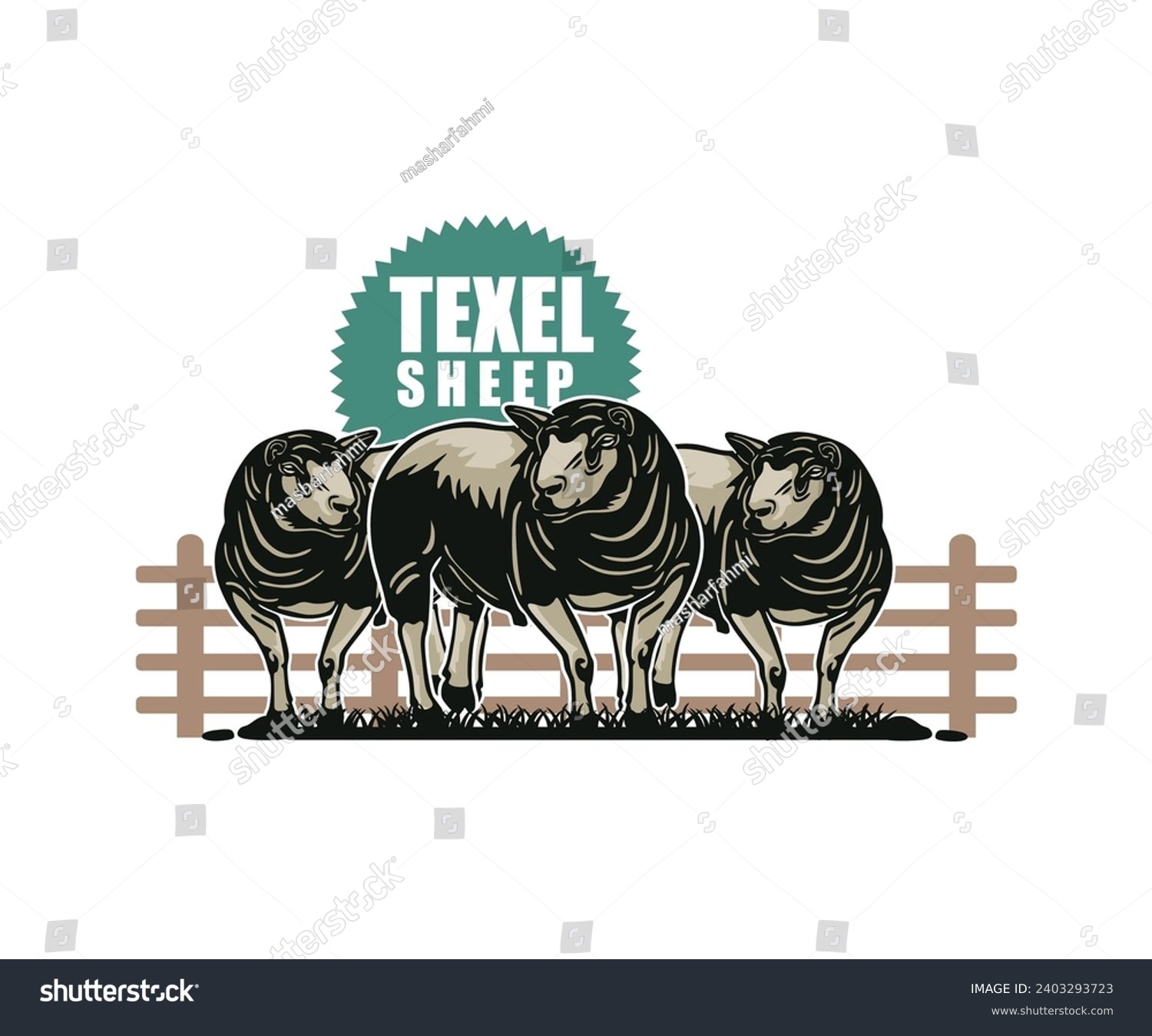 SVG of TEXEL SUPERIOR SHEEP BREEDER LOGO, silhouette of great ram standing in farm vector illustrations svg