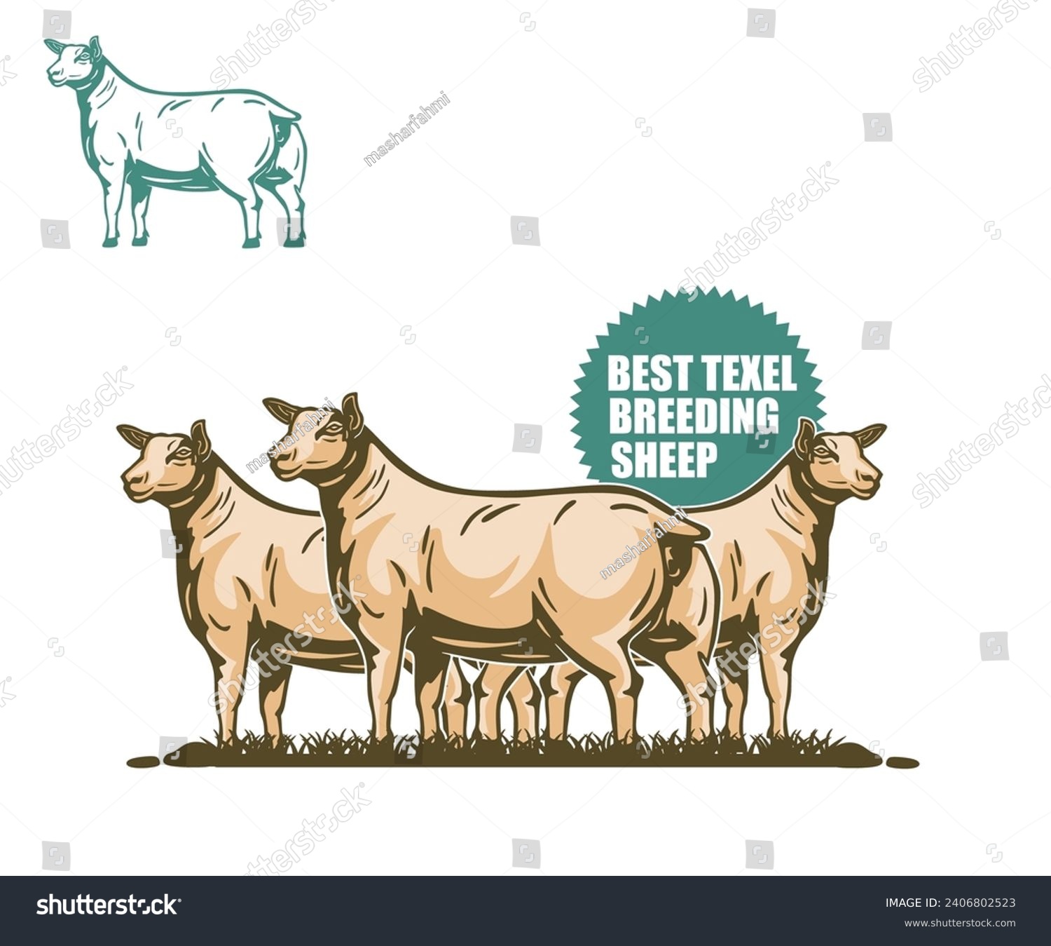 SVG of TEXEL THE GREAT SHEEP LOGO, silhouette of big and strong sheep standing in farm vector illustrations svg