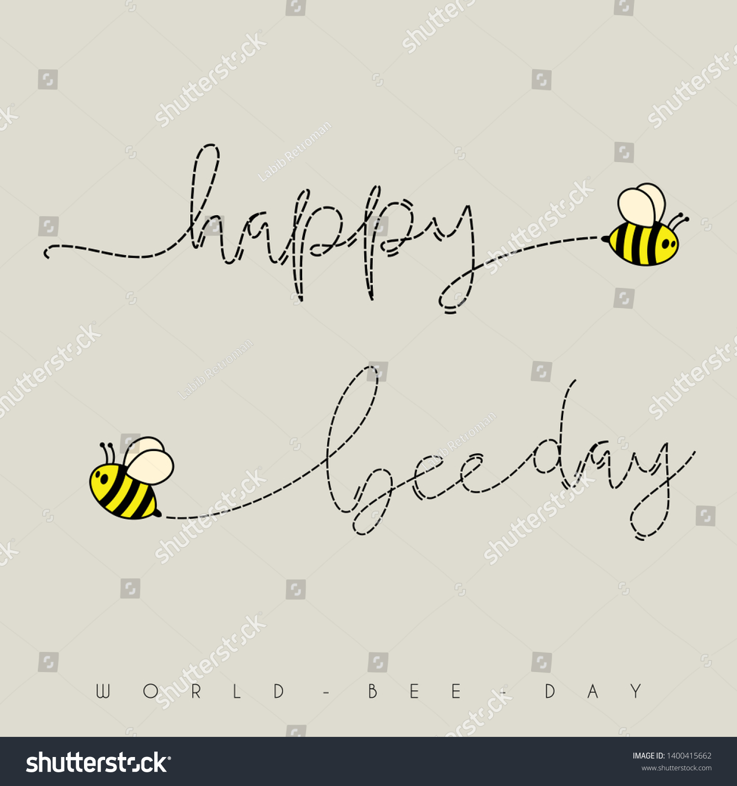 Text Happy Bee Day Cartoon Vector Stock Vector Royalty Free