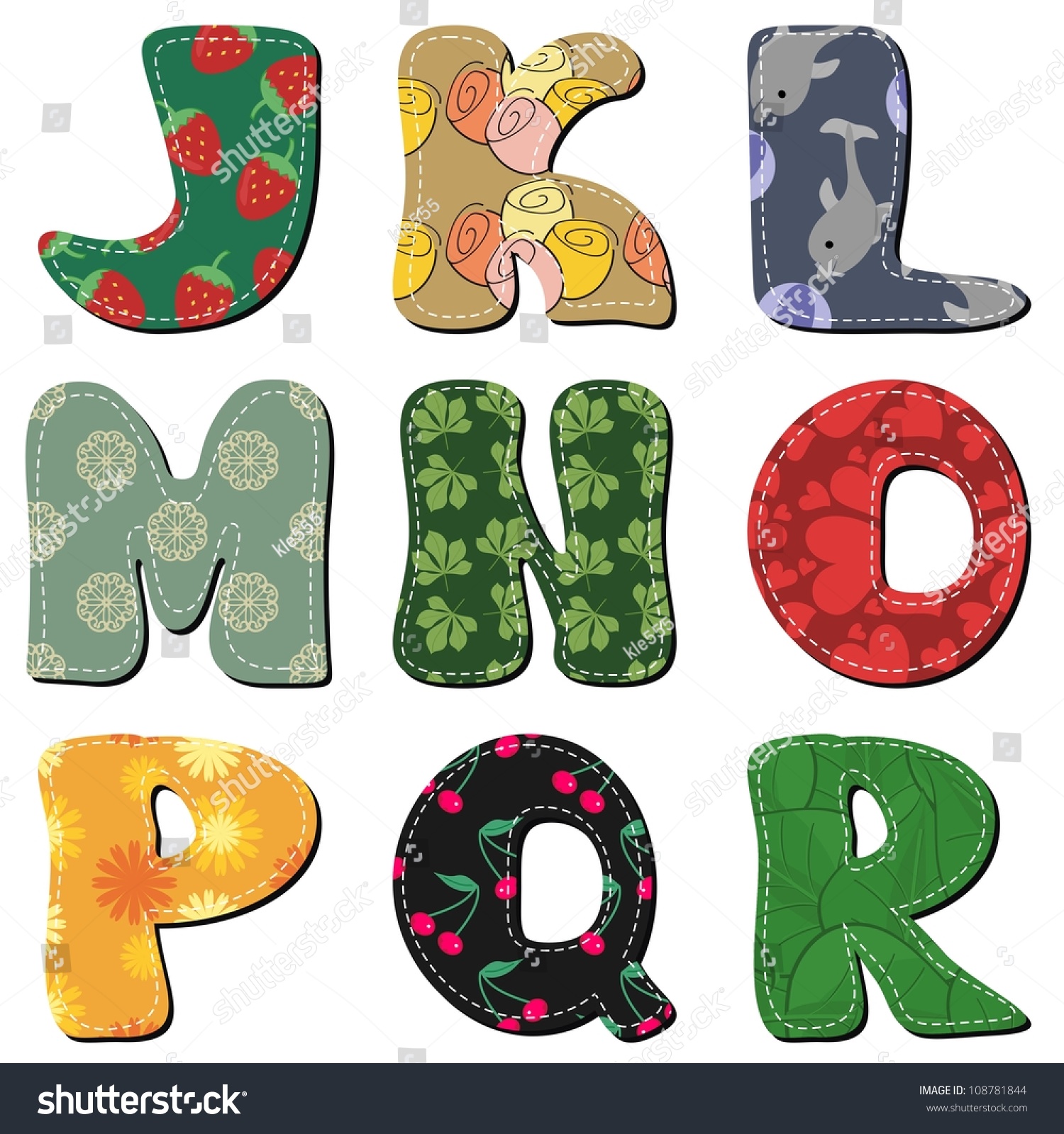 Textile Scrapbook Alphabet On White Background Part 2 Stock Vector ...