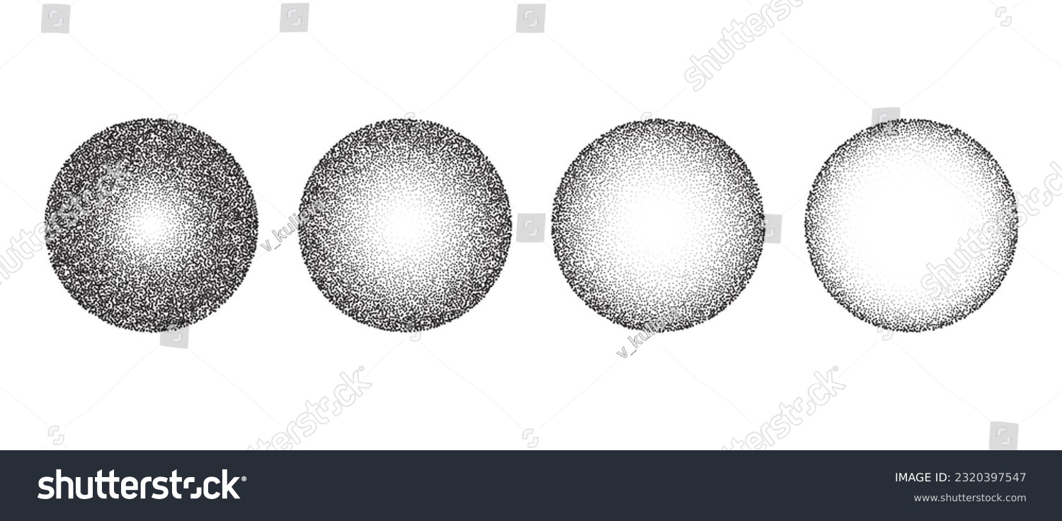 SVG of Textured gradient spheres set. Black dotted circles collections. Stippled round elements pack. Fading noise grain dotwork shapes. Halftone effect illustrations bundle. Vintage retro vector  svg