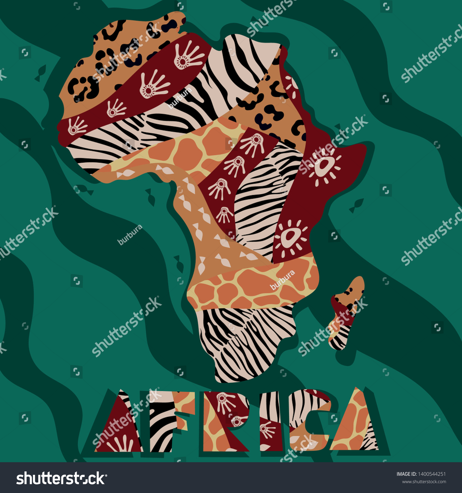 Textured Vector Map Africa Handdrawn Ethno Vector De Stock Libre De Regalías 1400544251 8601