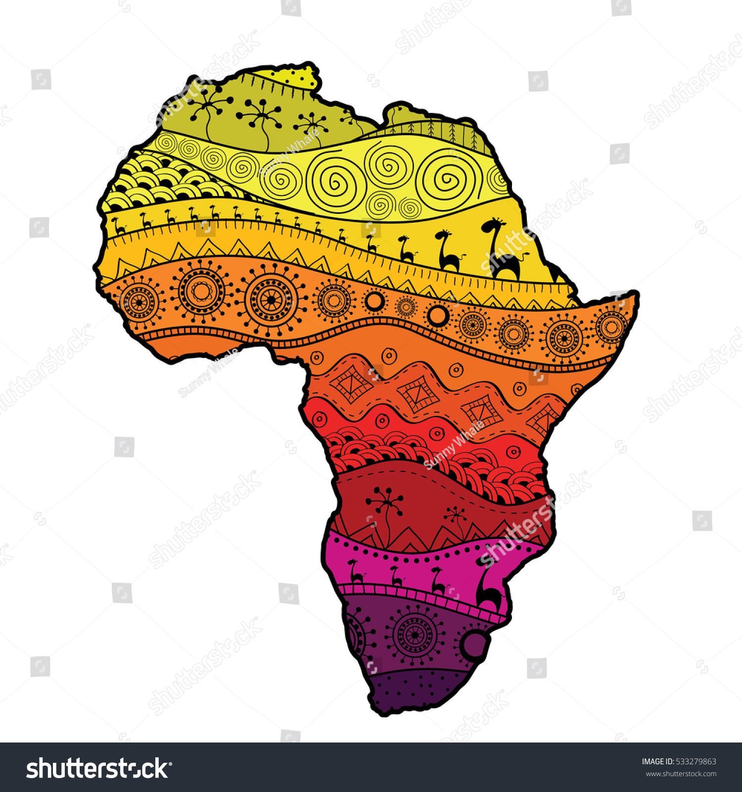 Textured Vector Map Africa Handdrawn Ethno Stock Vector (Royalty Free ...