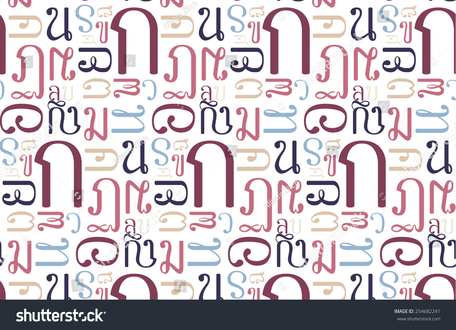 Thai Alphabet Language Character Typography Pattern Seamless Background ...