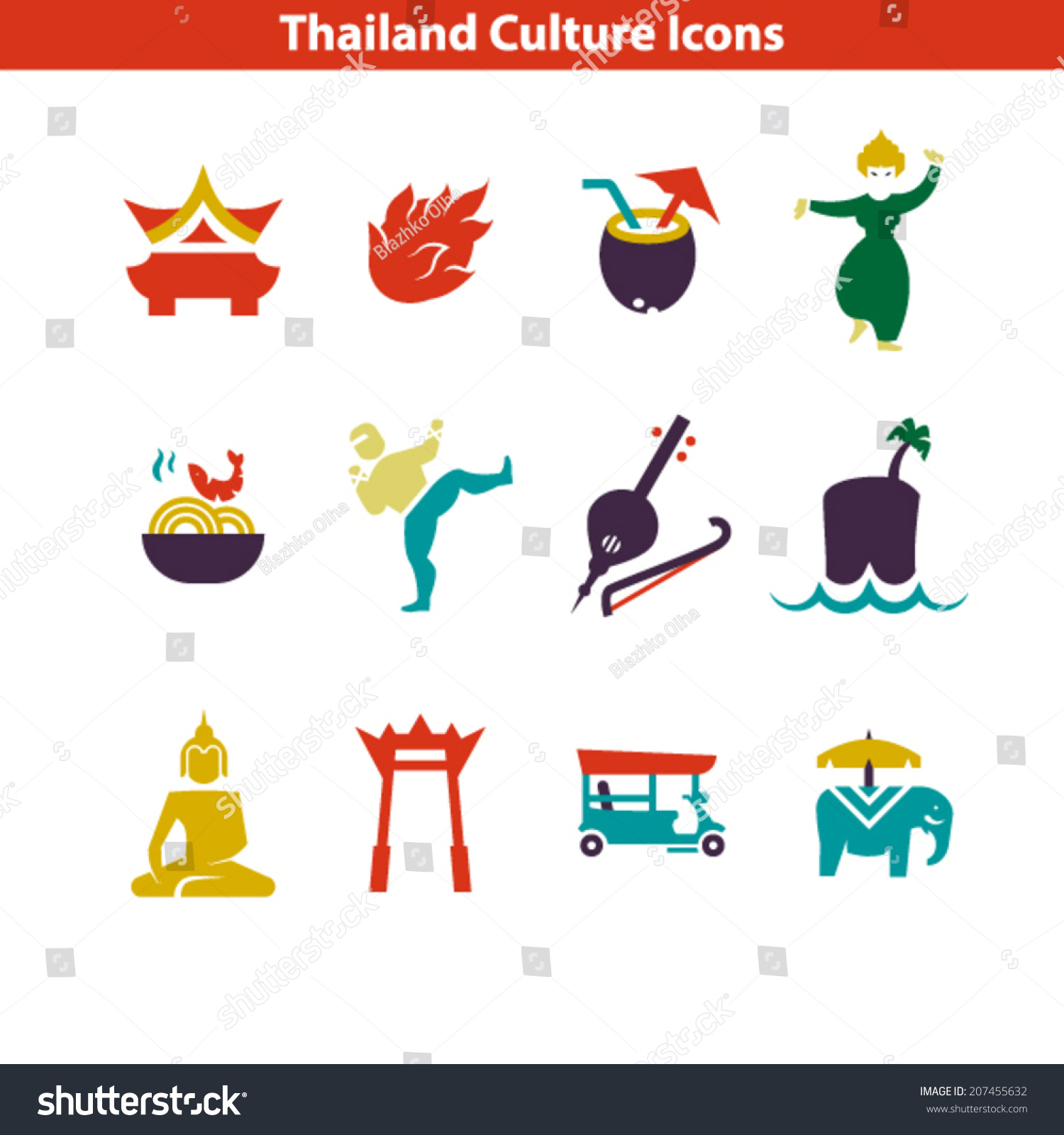 Thai Culture Icon Attraction Thailand: เวกเตอร์สต็อก (ปลอดค่าลิขสิทธิ์ ...