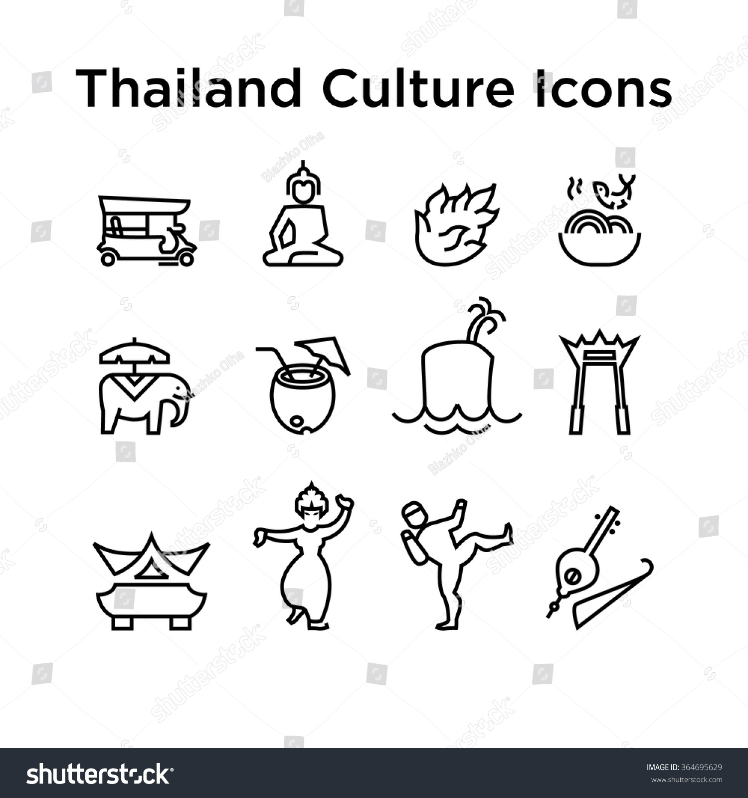 Thai Culture Icons Culture Signs Thailand Stock Vector (Royalty Free ...