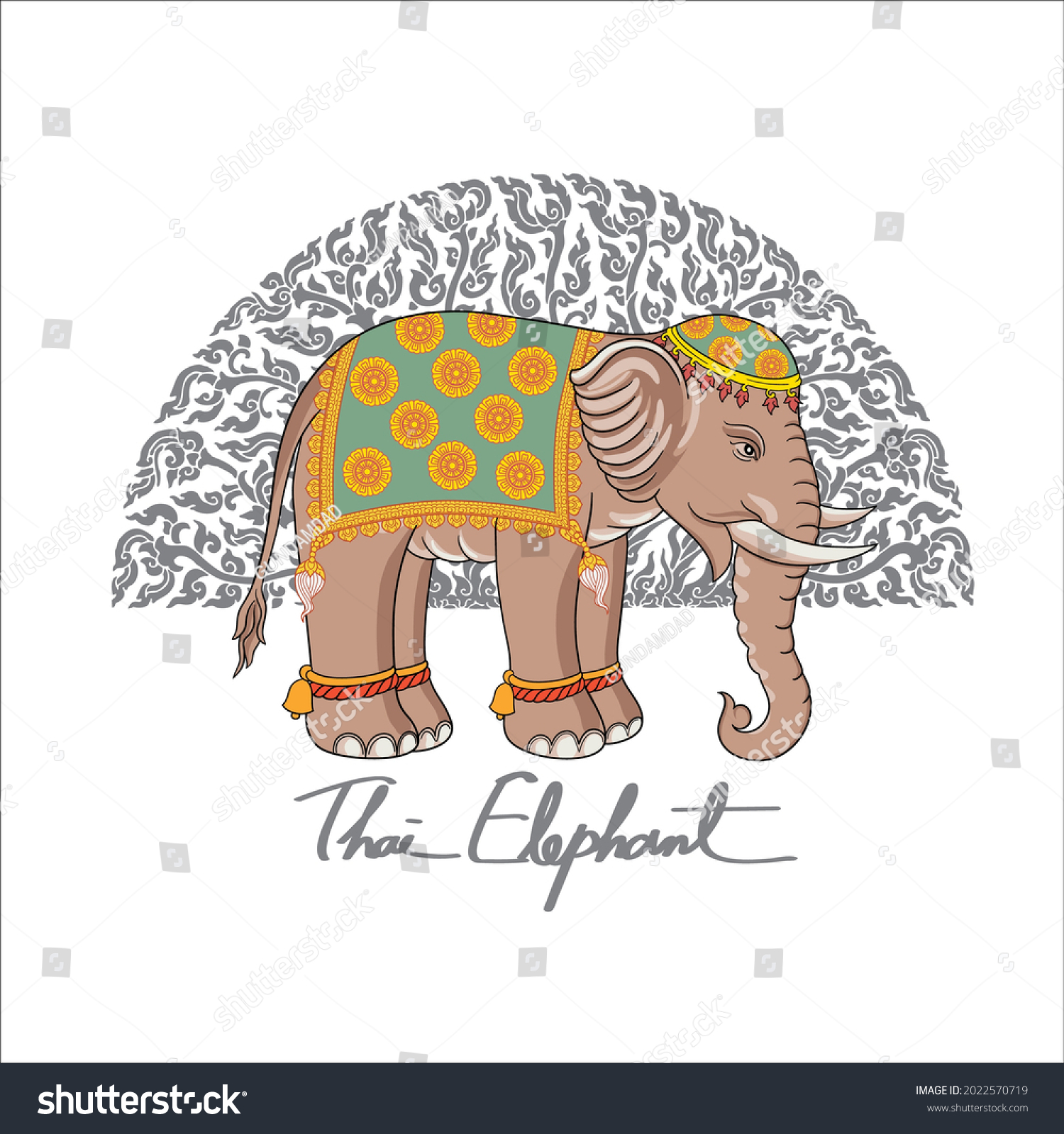 Thai Elephant Art Painting Vector Illustration Stock Vector Royalty   Stock Vector Thai Elephant Art Painting Vector Illustration Print T Shirts Poster Card 2022570719 