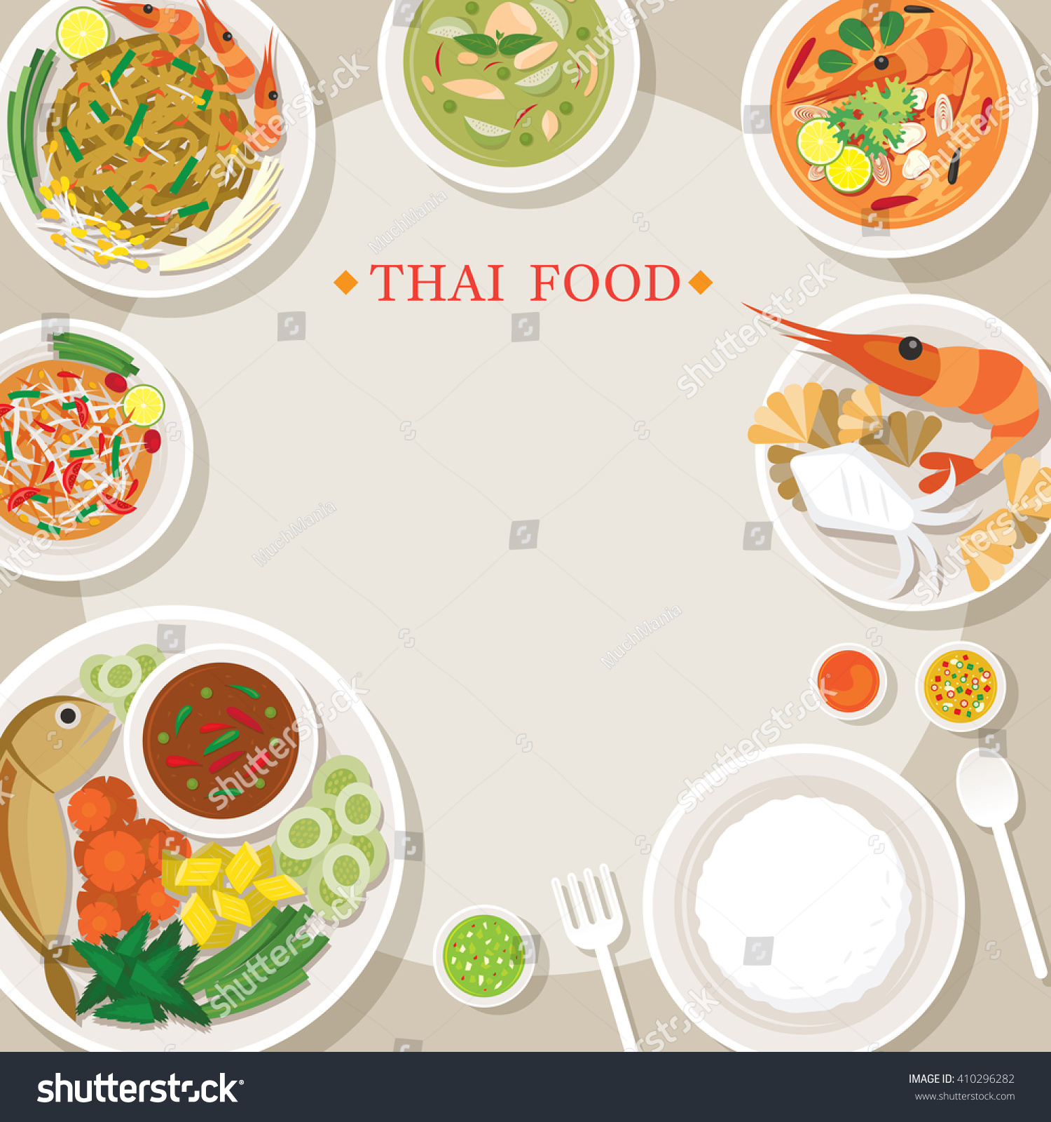 Thai Food Cuisine Frame Traditional Famous Stock Vector Royalty Free 410296282