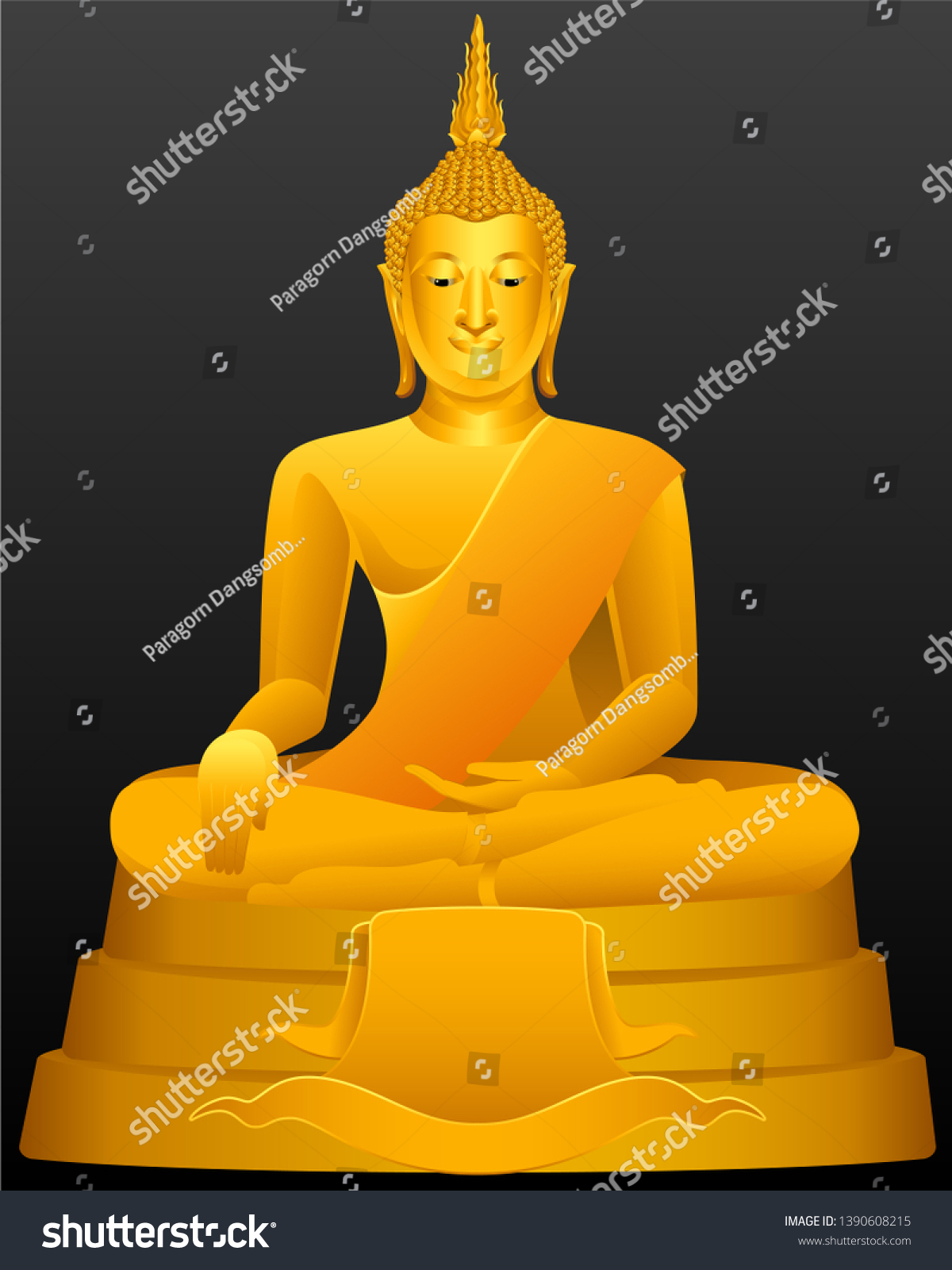 Thai Golden Buddha Statue Graphic Vector Stock Vector (Royalty Free ...