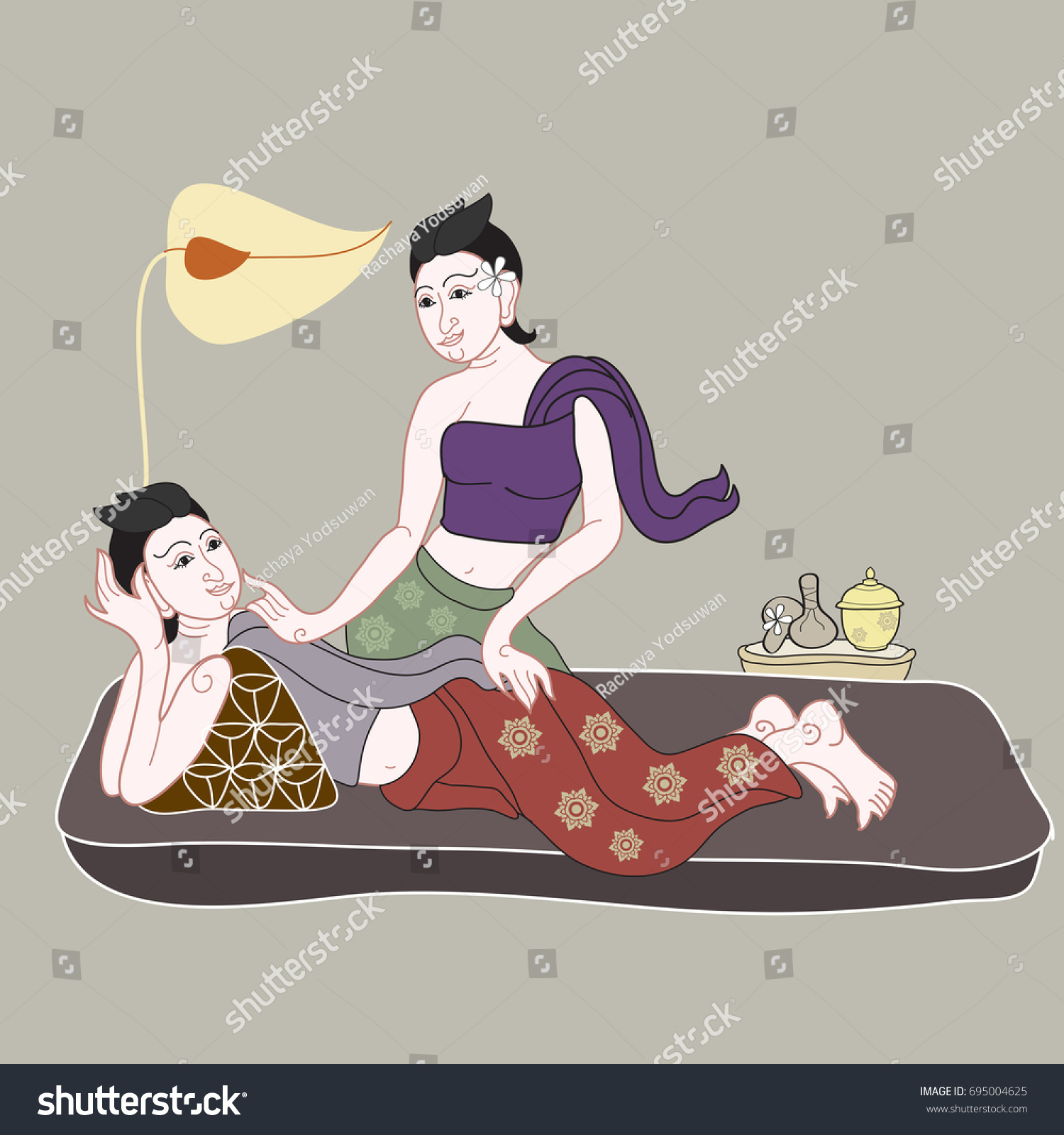 Thai Massages Style Hand Drawn Illustration Vetor Stock Livre De Direitos 695004625 