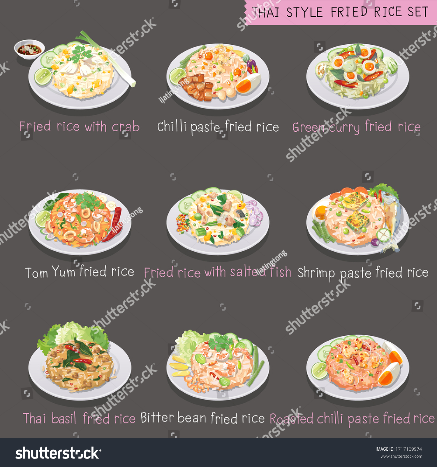 Thai Style Fried Rice Set Stock Vector Royalty Free 1717169974 Thai Style Fried Rice Set Stock Vector Royalty Free 1717169974