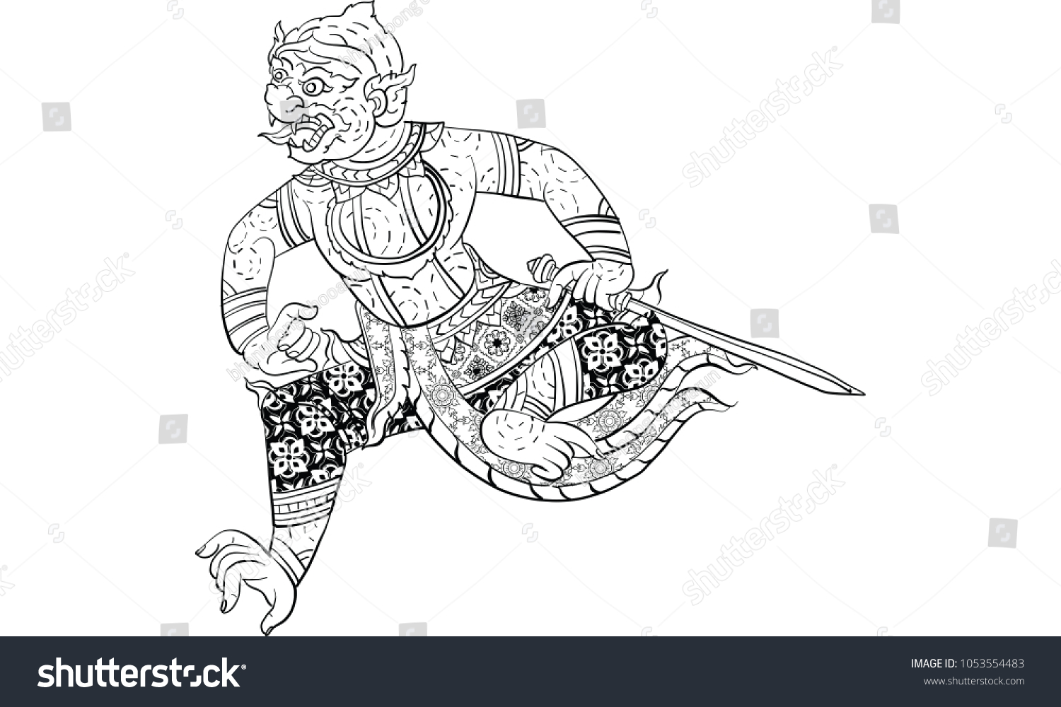 Thai Traditional Painting Tattoo Hanuman Stock Vector (Royalty Free ...