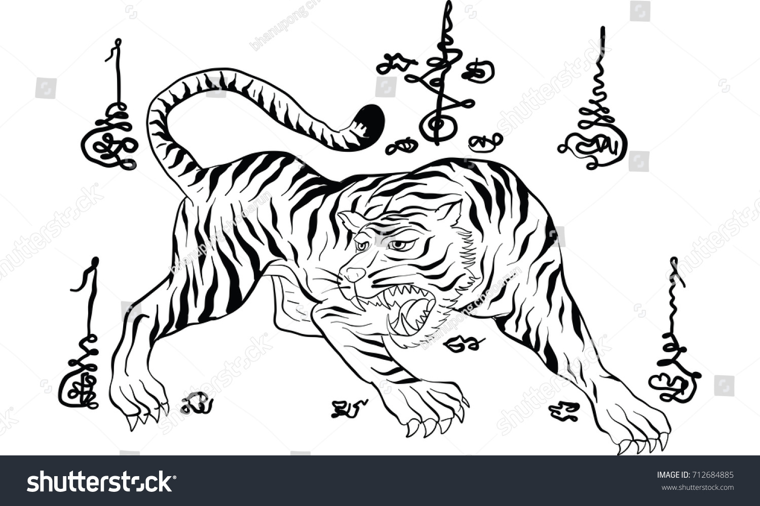 Thai Traditional Tattoo Tiger Stock Vector (Royalty Free) 712684885 ...