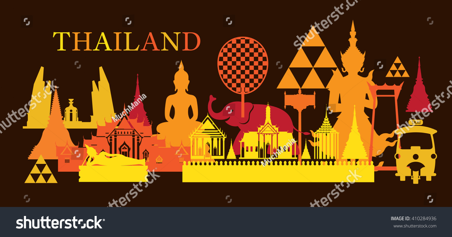 Thailand Landmark Colorful Shapes Dark Background Stock Vector (Royalty ...