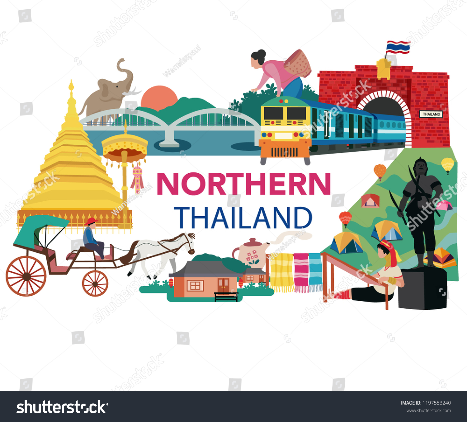 SVG of Thailand northern region traveling concept with the local landmarks, all in flat style design, illustration, vector svg