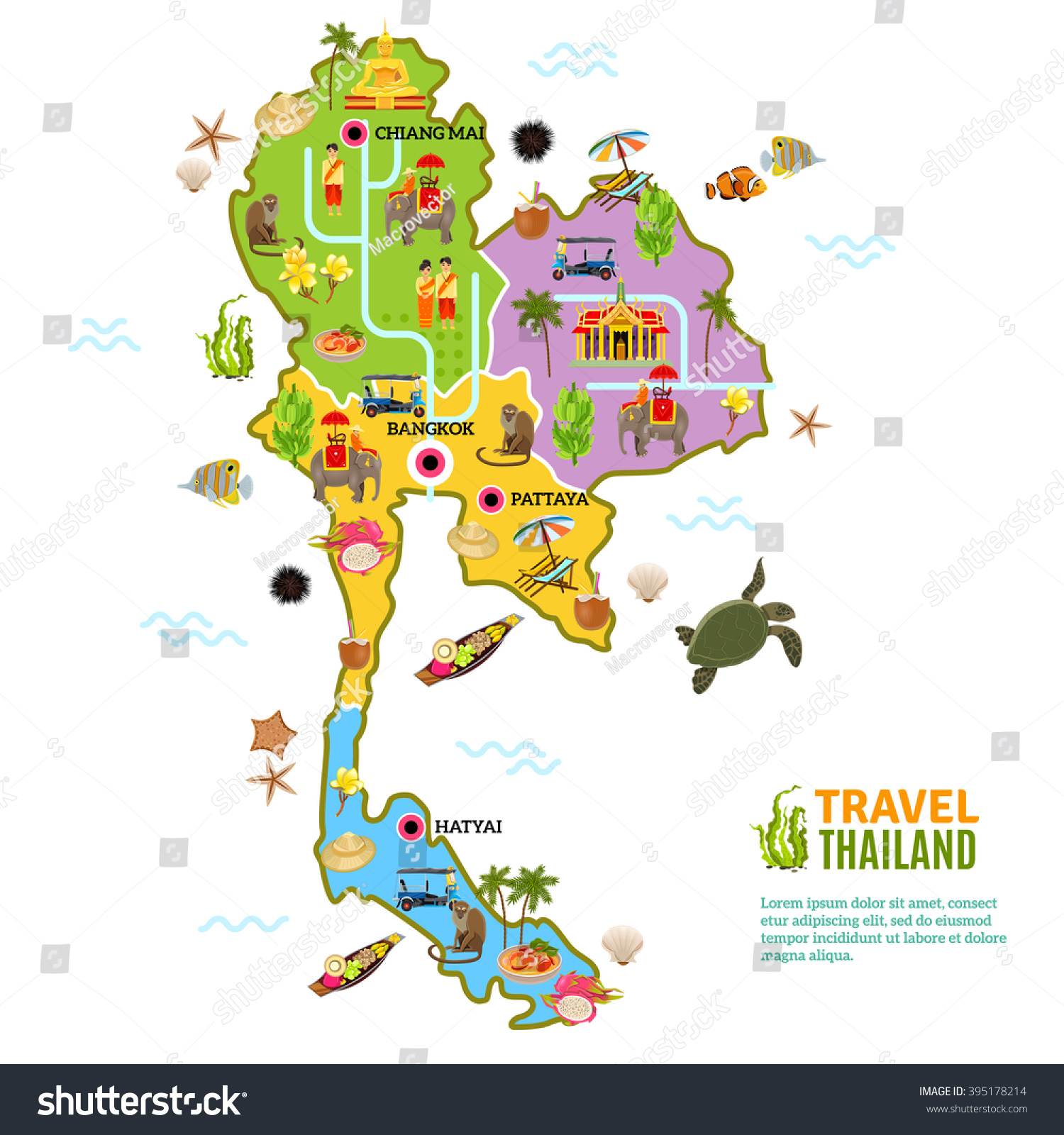 Thailand Poster Mit Karte Und Bild Der Stock Vektorgrafik Lizenzfrei 395178214