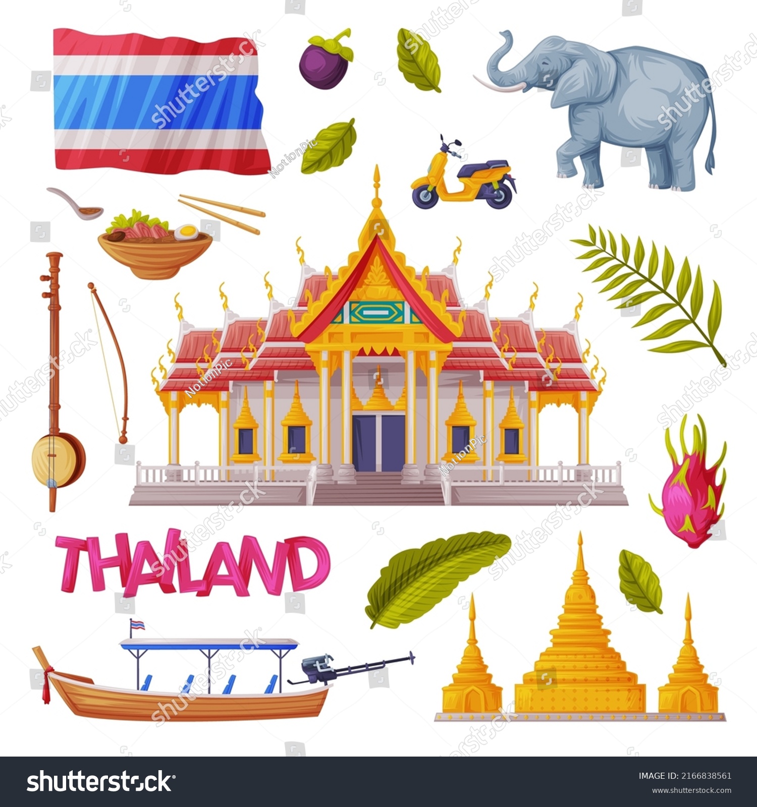 Thailand Symbols Object Buddhist Temple Elephant Stock Vector (Royalty ...