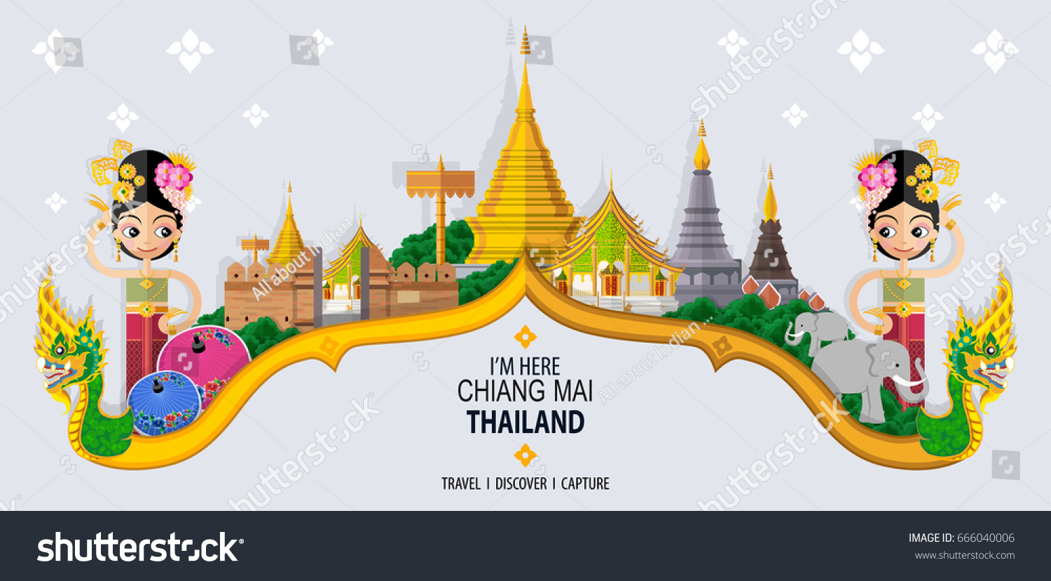 SVG of Thailand travel concept - The Most Beautiful Places To Visit In Chiang Mai Thailand - in flat style. svg