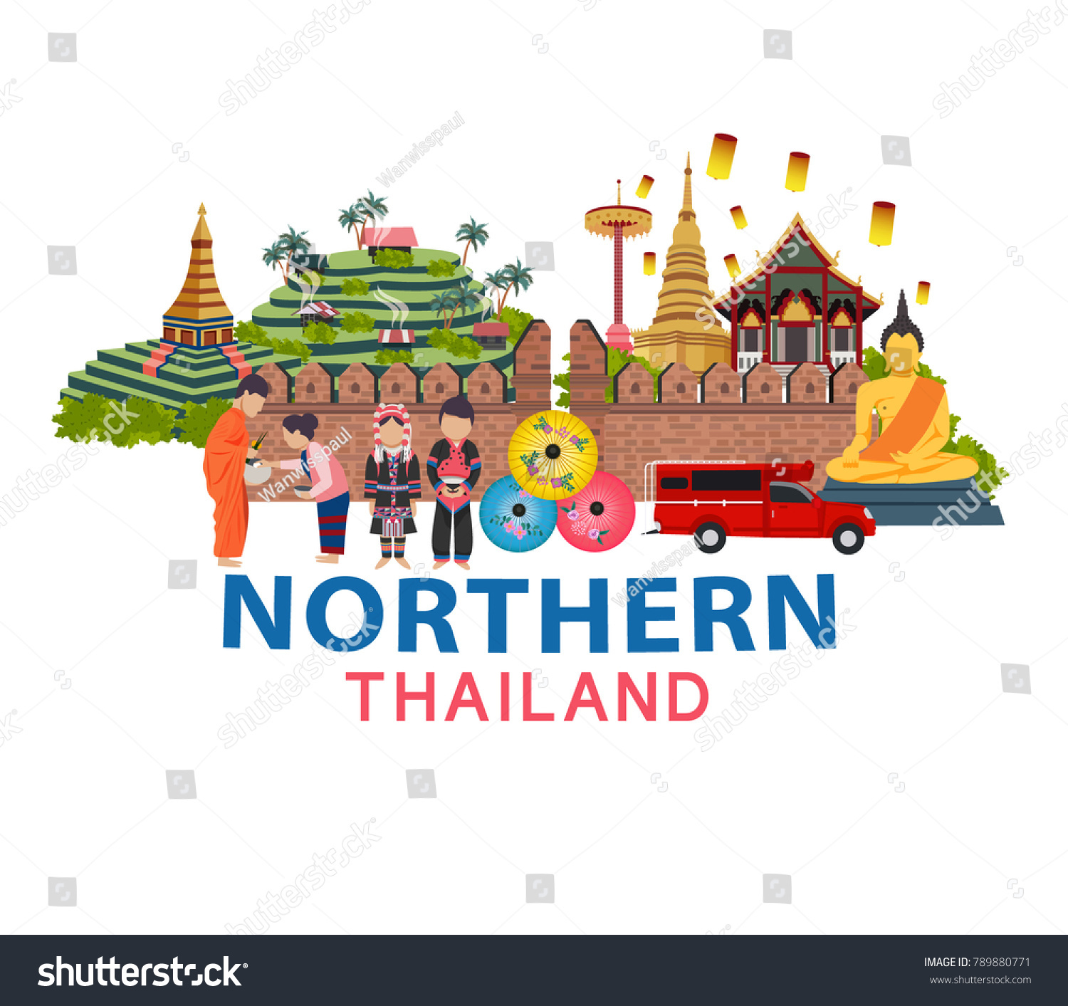 SVG of Thailand travel with Northern culture concept, all in flat style design illustration svg