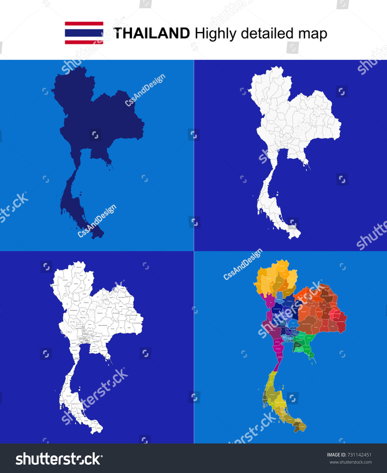 Thailand Isolated Vector Highly Detailed Political Map Sexiz Pix