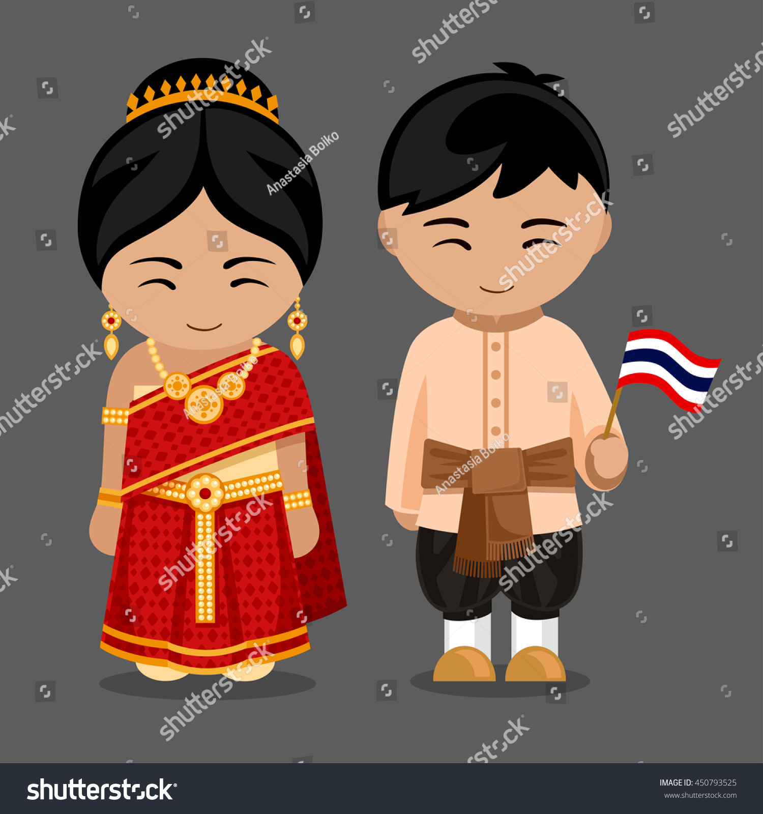 Thais National Dress Flag Man Woman Stock Vector 450793525 - Shutterstock