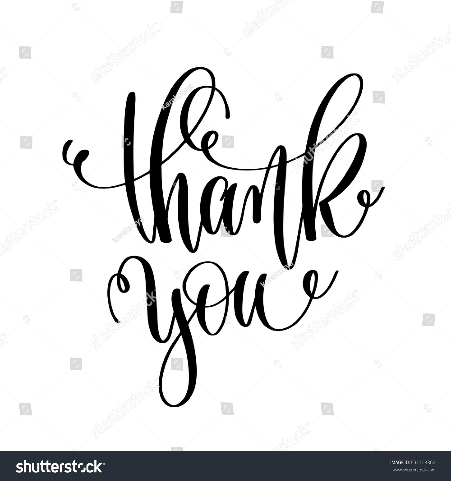 Thank You Black White Hand Lettering Stock Vector (Royalty Free) 691703302